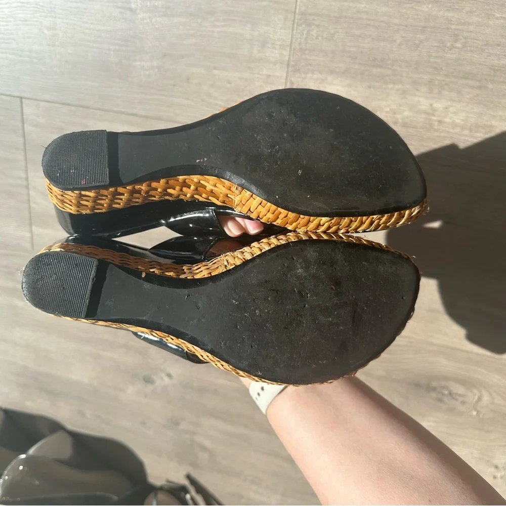 Paolo black patent with basket weave wedge - size 8
